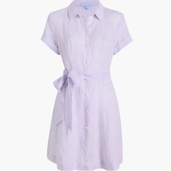 Hill House Laura Dress Linen Lilac Stripe Pockets Belted NWT - Picture 2 of 12